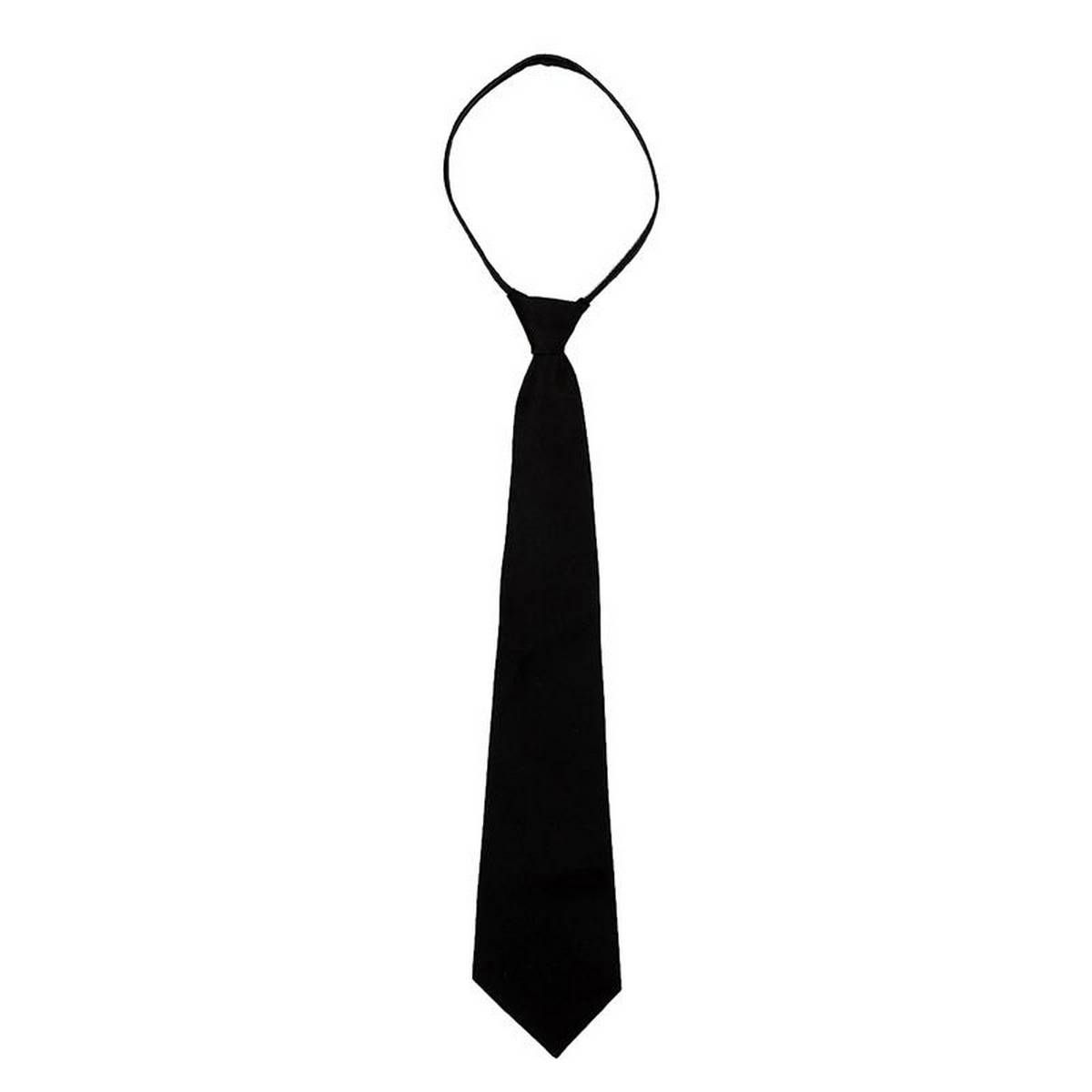Men Solid Black Polyester Zip Up Necktie Smooth Zipper Tie