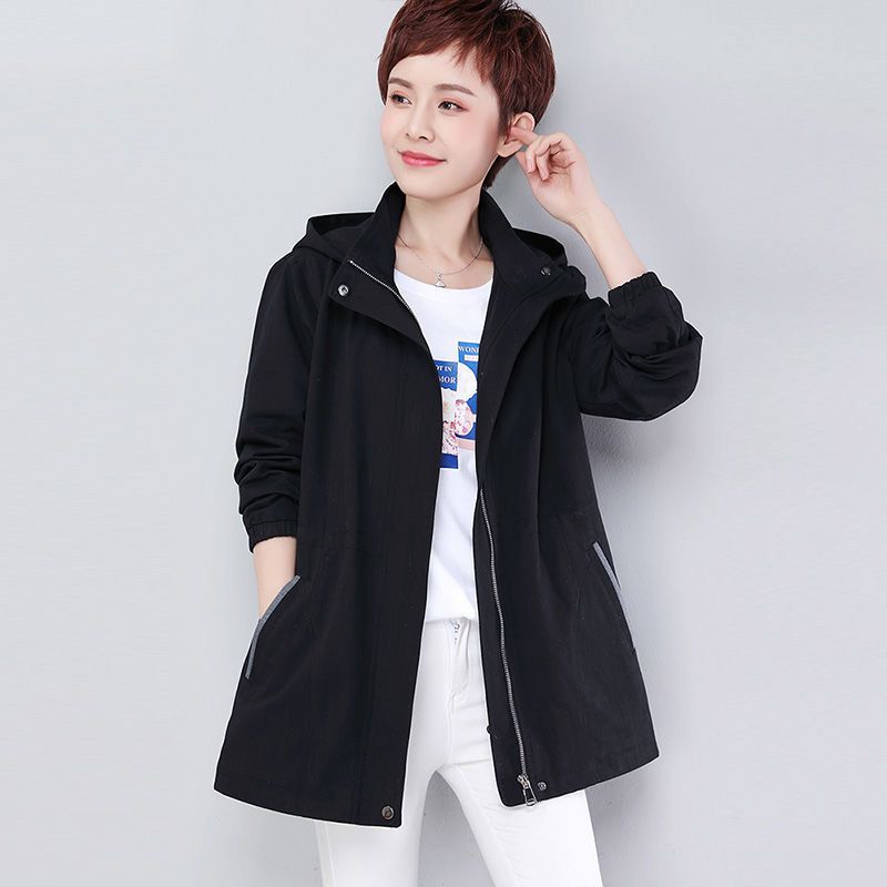 Lined Windbreaker Female New Spring Autumn Coat Pure Hooded Outerwear Plus Size Women Trench Coat Casual Tops Mother Costume