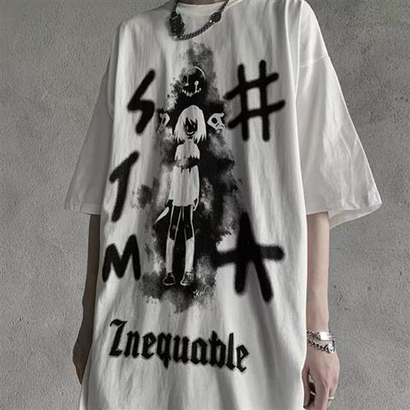 Harajuku Shirt Graffiti Printed Tshirt Men's Clothing Korean Oversized T Shirt Short Sleeve Summer 2022 Couple Graphic T Shirts