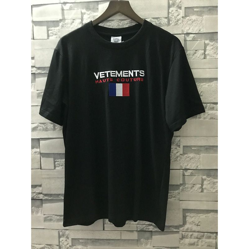 Streetwear  Hop Oversize Vetements Short Sleeve Tee Big Tag Patch VTM T-shirts Embroidery Black We Red Vetements T Shirt