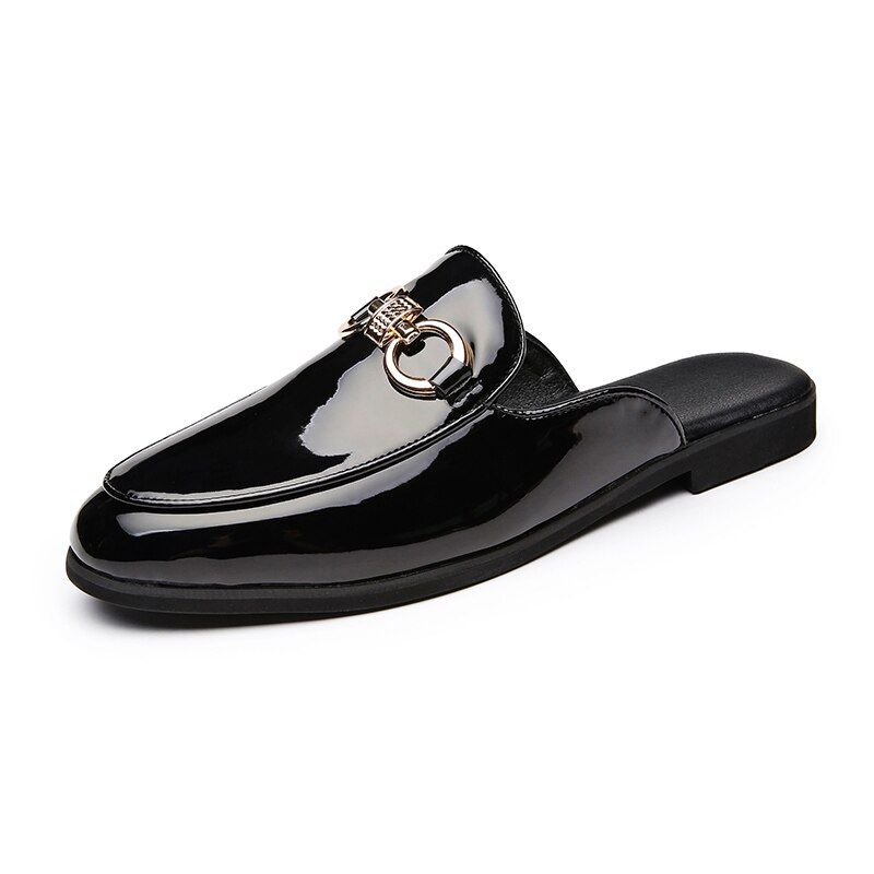 Mens Slipper Boots Fashion Men Shoes Male Black Leather Half Slippers Casual Sandals Summer Mens Italian Lattice Design Big Size