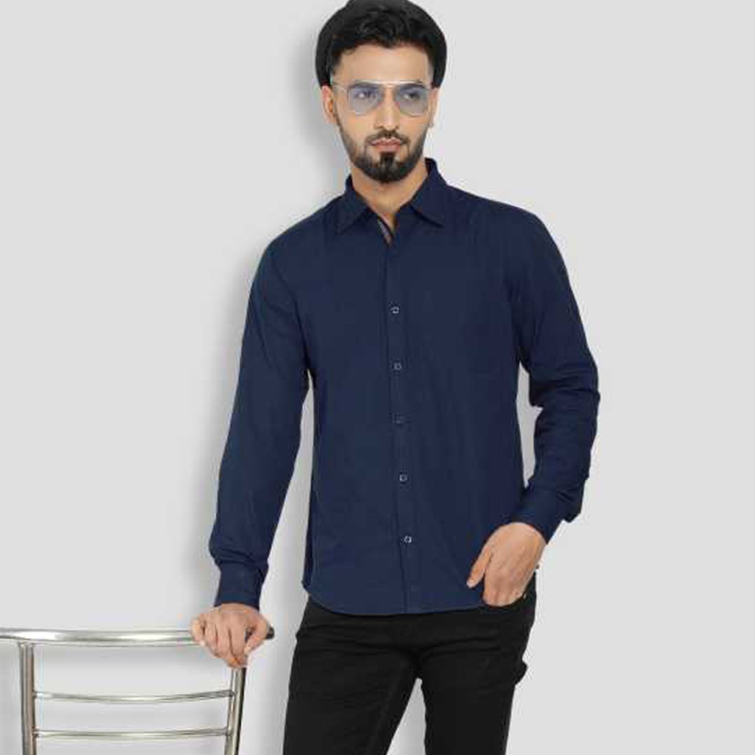 Trendy Long Sleeve Casual Shirt - Deep Blue