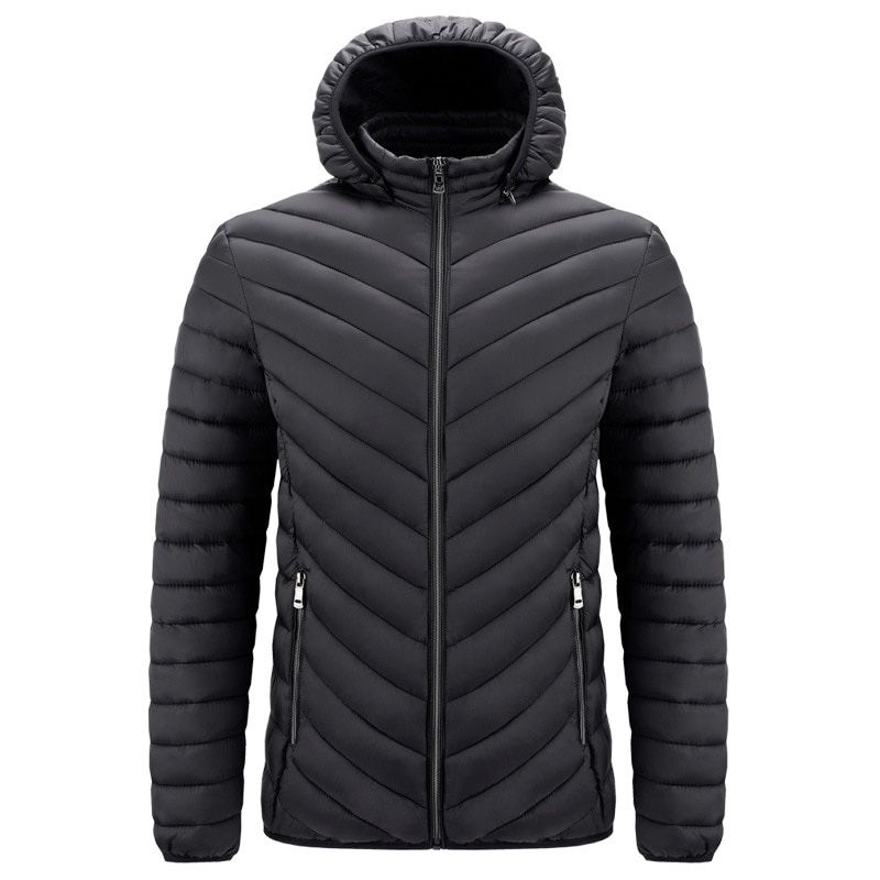 Parka coat men\\'s winter hooded jacket cotton parka coat simple warm and windproof casual parka men