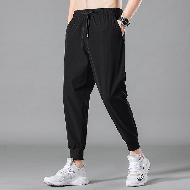 Men's Summer Light Nine Points Ice Silk Pants Loose Casual Nine Points Fashion  All-match 9 Points Casual Pants