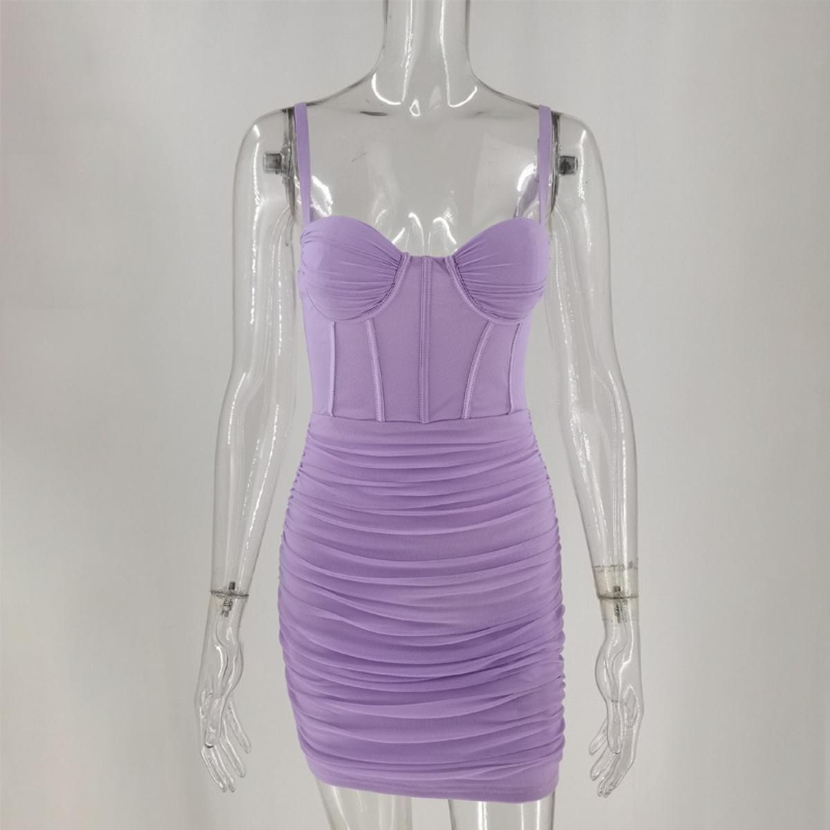 Cryptographic Fashion Mesh Ruched Mini Dress Sleeveless Party Night Club 2021 Summer Gown  Backless Dresses See Through