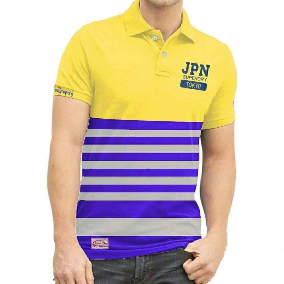 Blue & Yellow Jpn Stylish Polo T-Shirt For Men'S_The Fashion Mart - Polo T Shirt For Men - Polo T Shirt