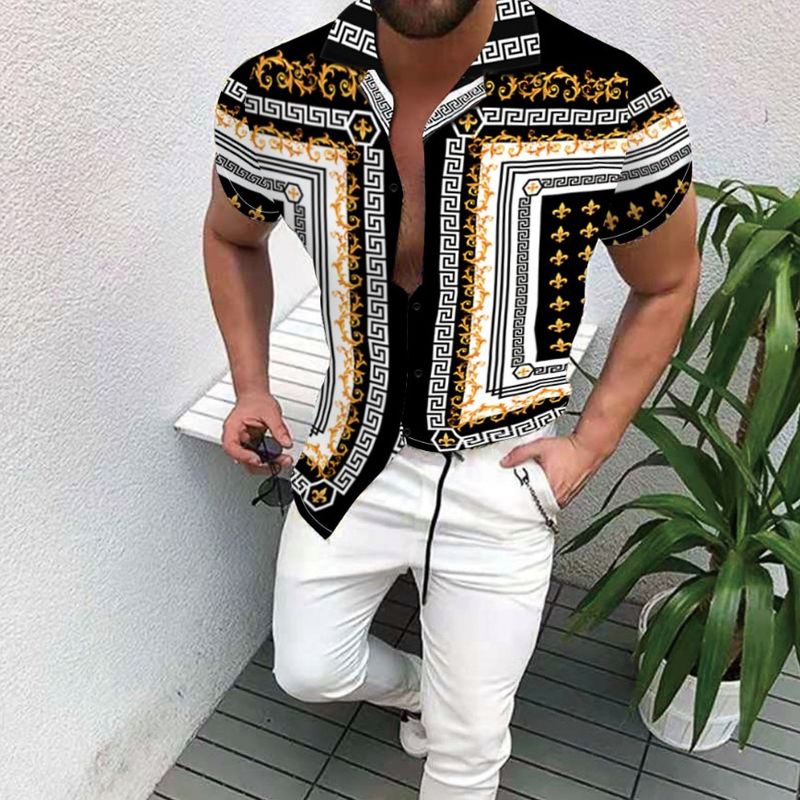 New Summer Printed Hawaiian Men Shirt 2021 European American Men's Clothing Casual Fashion Cardigan Short Floral Shirt M-3XL
