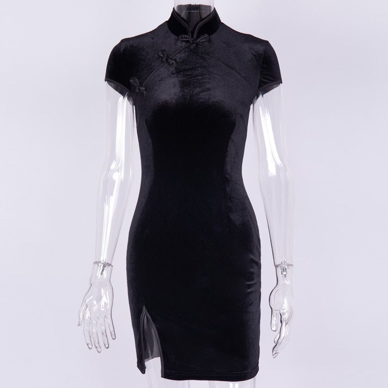 Goth Dark Women Dress Cheongsam Chinese Style Skinny Mini Dress Streetwear  Vintage Harajuku Summer Women Clothing Slim 2021