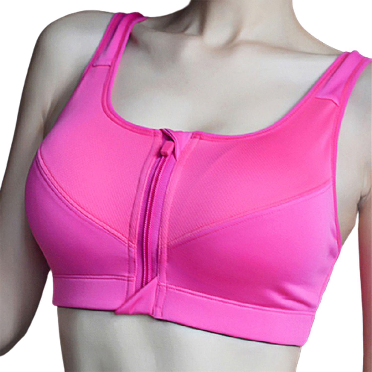 Front Zipper U Neck Shockproof Wireless Sport Bra Crop Top Bottoming for Workout