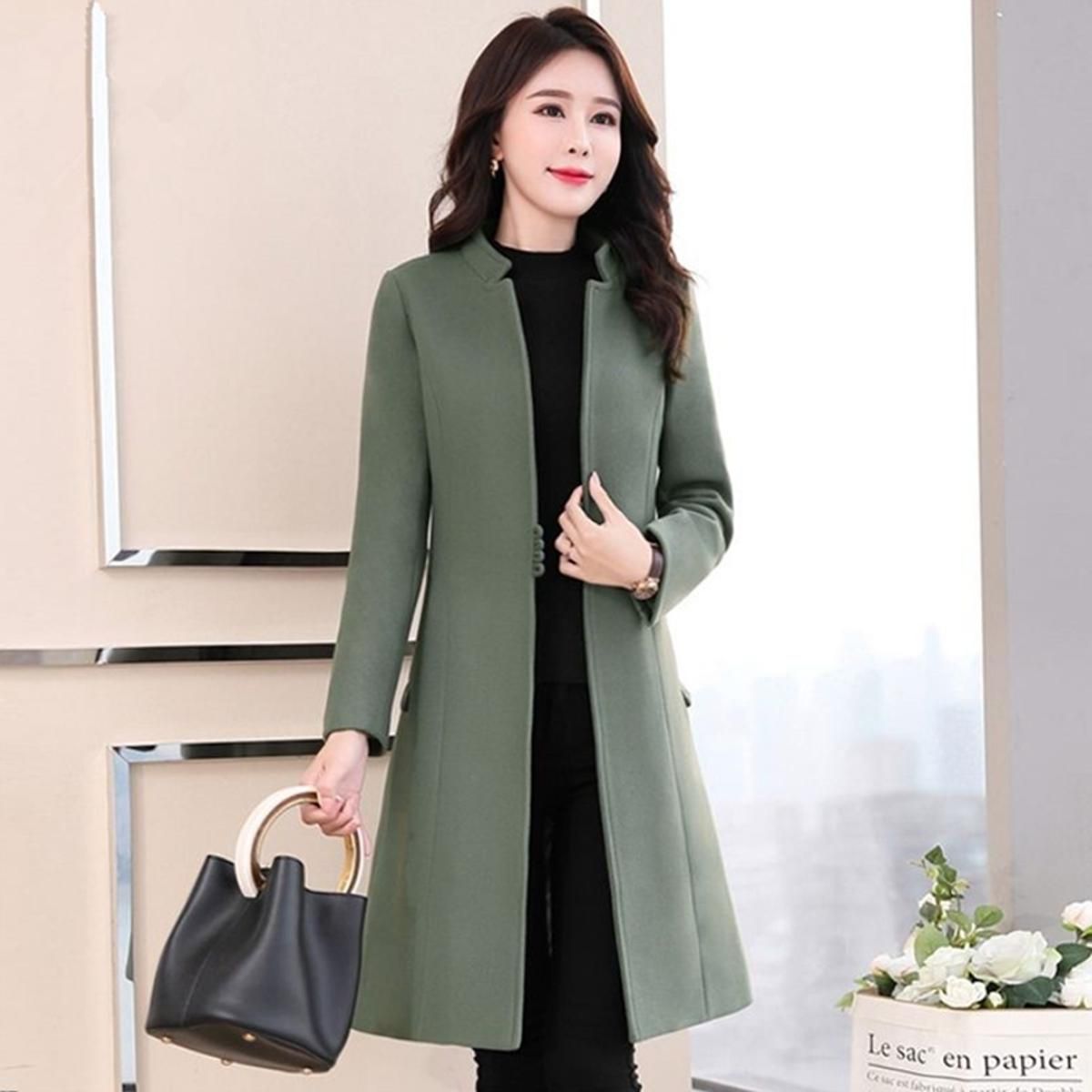New Woolen Coat Women's Mid-Length Slim Thin Female Spring Autumn All-Match Popular Woolen Jacket Ladies Windbreaker A103