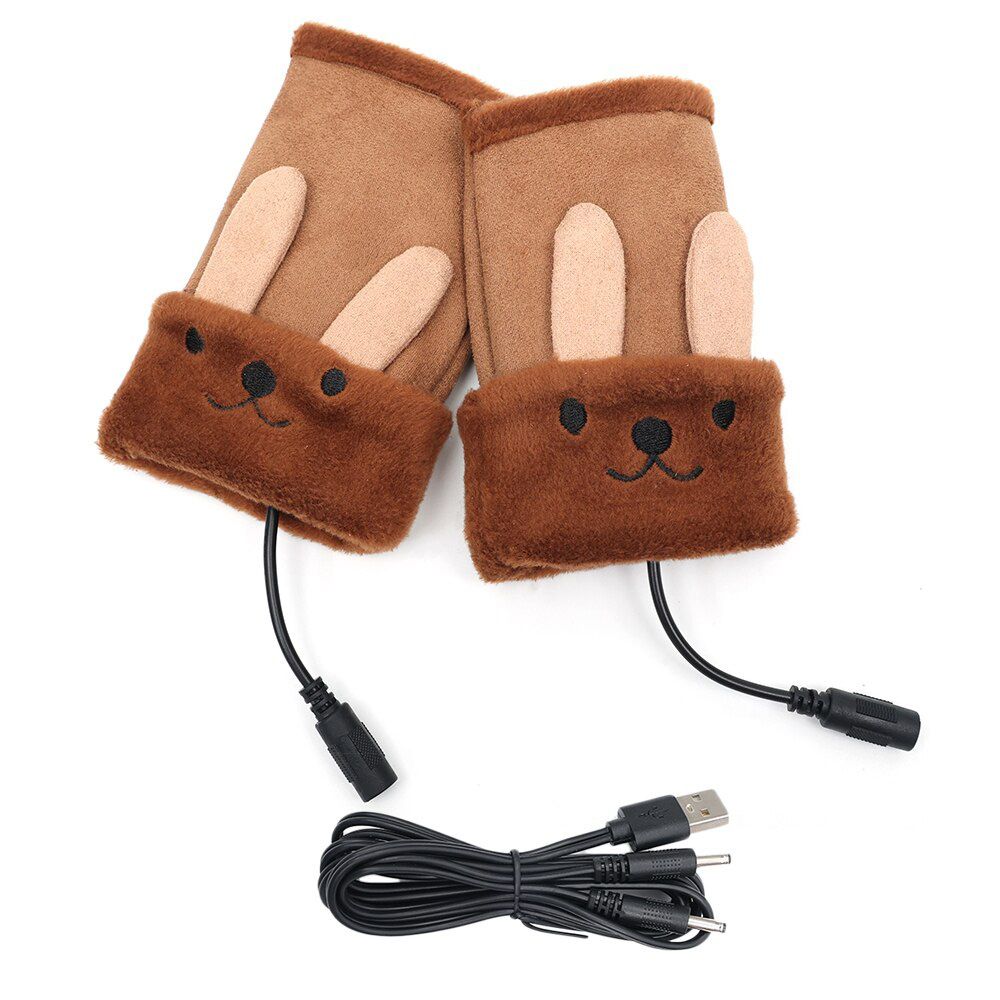 New Women Winter Electric Heating Gloves Thermal USB Heated Half Finger Gloves Washable Fingerless Winter Knitted Gloves