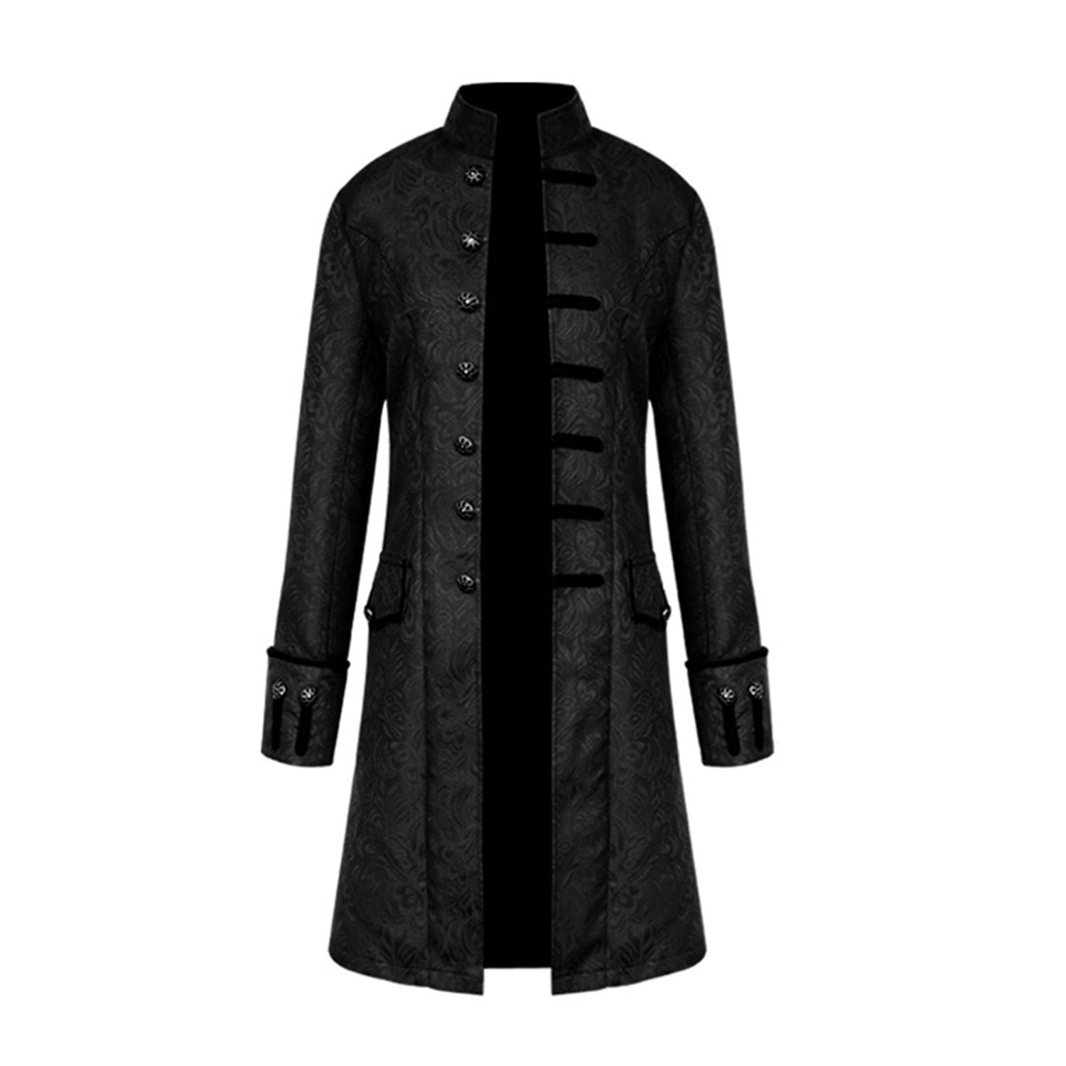 Men Coat Uniform, Steam Punk Long Style Stand Collar Solid Color Retro Show Clothing