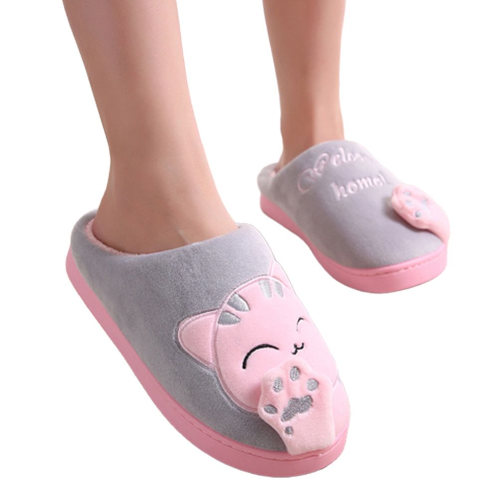 Winter Non-slip Cats Print Warm Women Men Non-Slip Indoor Shoes Slippers