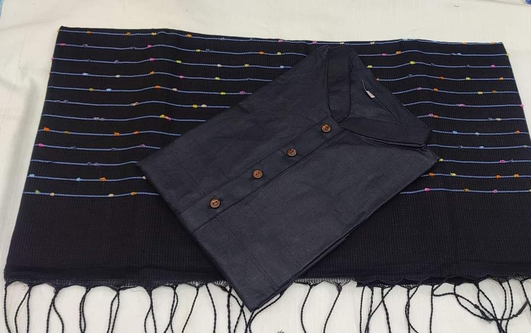 Khadi panjabi and khadi saree set