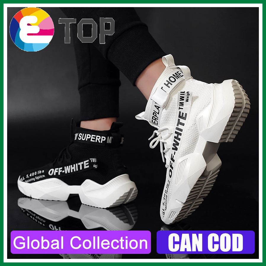 Fashion Men High Top Shoes Black White Sneakers New Man Sport Shoes Soft Lightweight Kasut lelaki