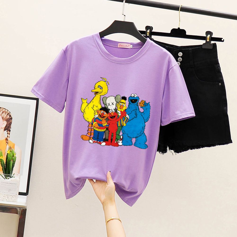 Boy irl KAWS -shirt Cartoon ls Crew Neck Loose Couple Student Pullover ops