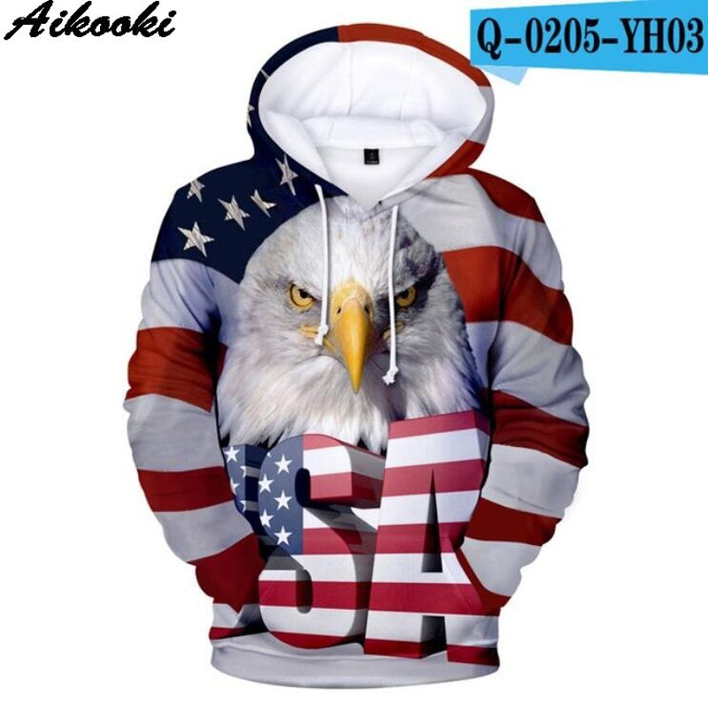 Aikooki USA Hoodies Men/Women Sweatshirt JULY FOURTH Hooded United States America Independence Day Hoody 3D National Flag