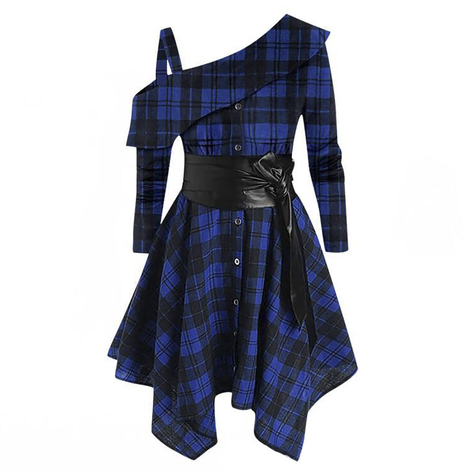 Trendy Dress Waist Le-up Waist Tight Casual Plaid Dress