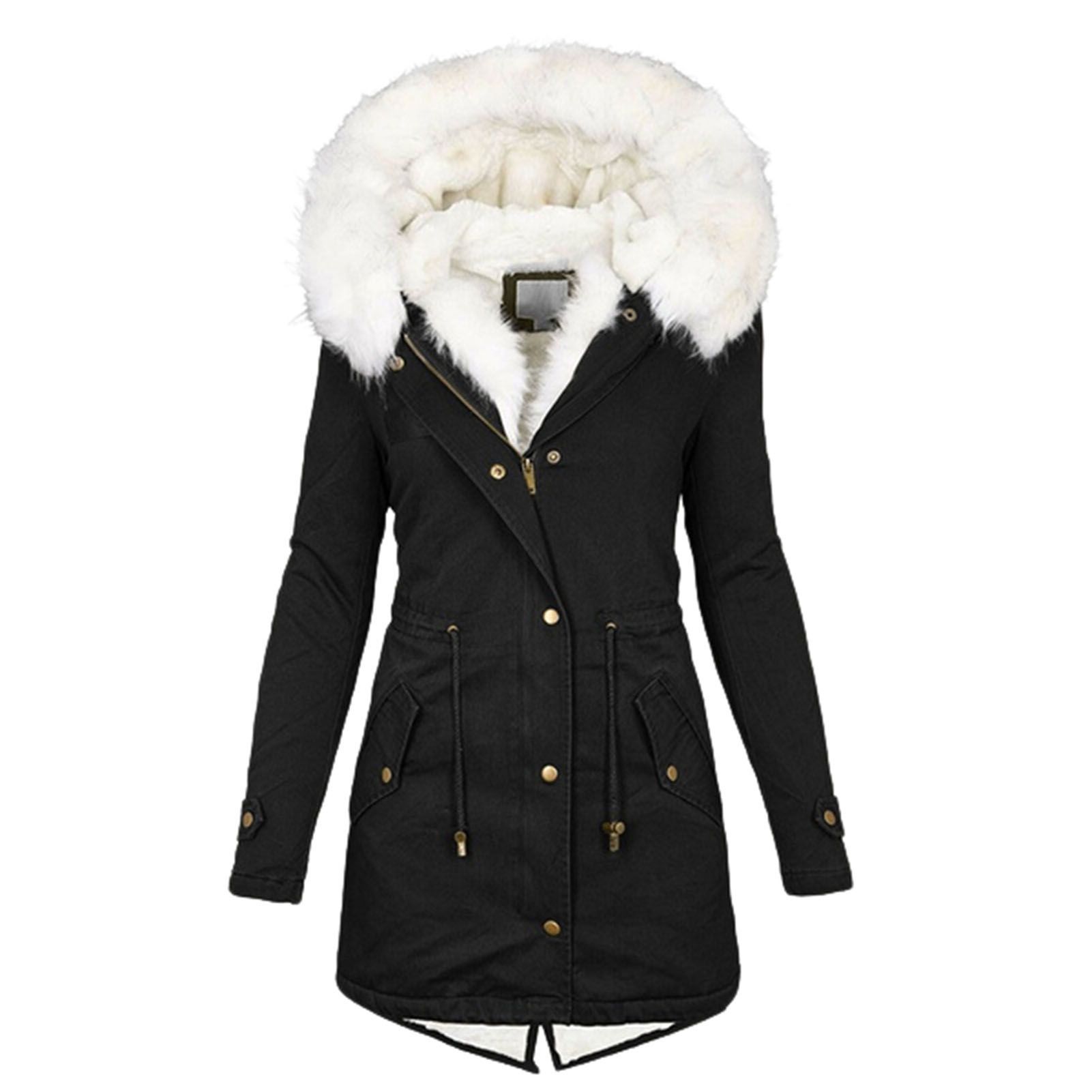 Cotton Coat Back Split Fleece Lined Multi Pockets Women Coat