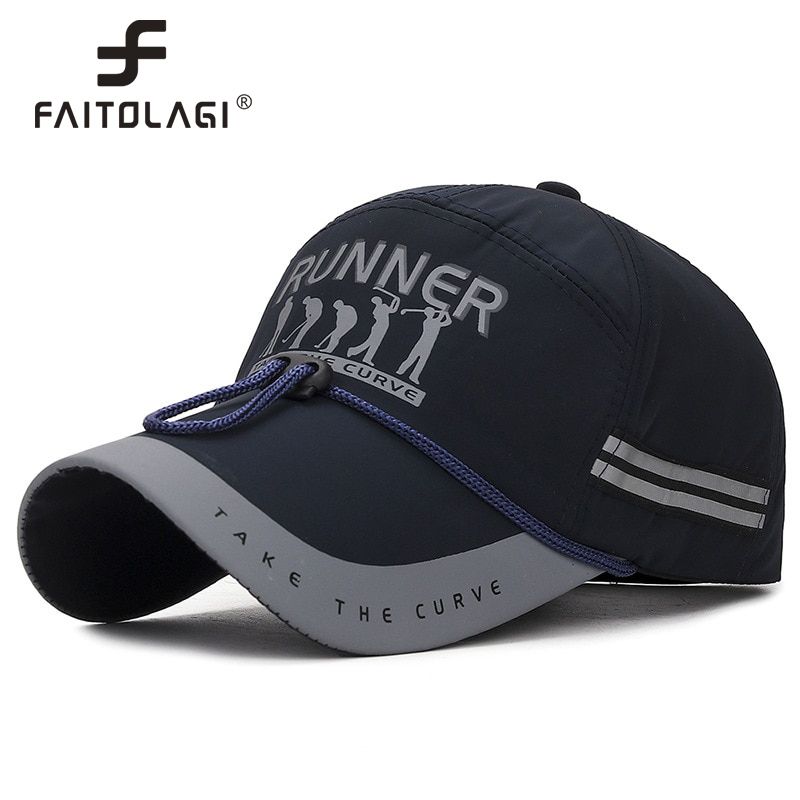 Outdoor Sports Men Baseball Cap Letter Print Long Brim Caps Man Windproof Sun Hats with Rope