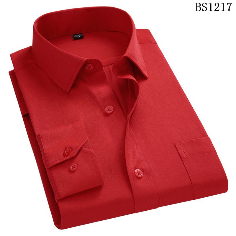 2021 New Men Business Casual Long Sleeved Shirt For Male Solid Color Dress Shirts Slim Fit Chemise Homme Camisa Social Red 8XL
