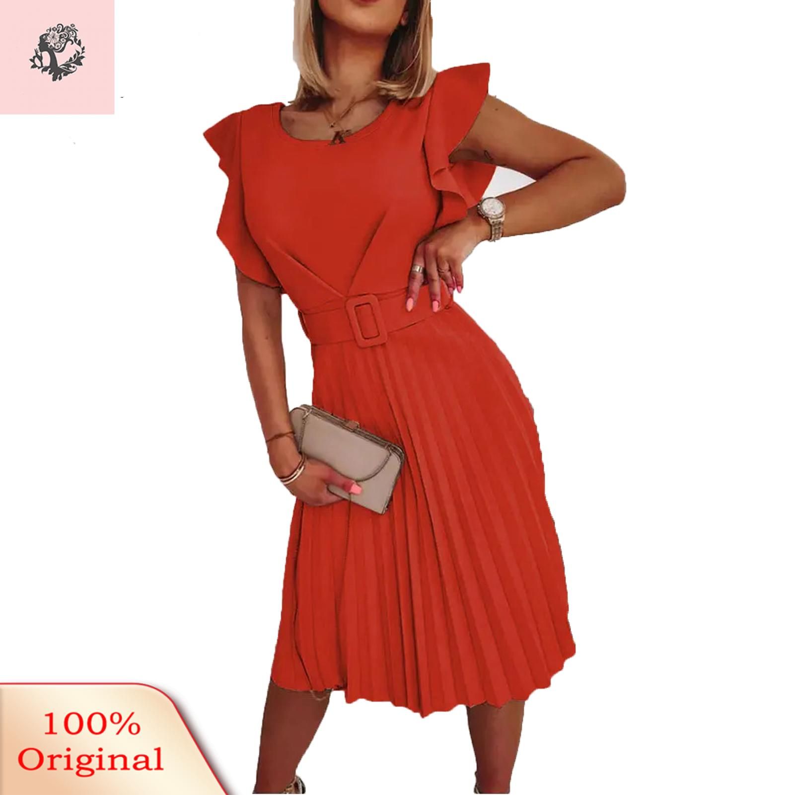 Sunnyheart Summer Dress Round Neck Loose Hem Good-looking Women Dress