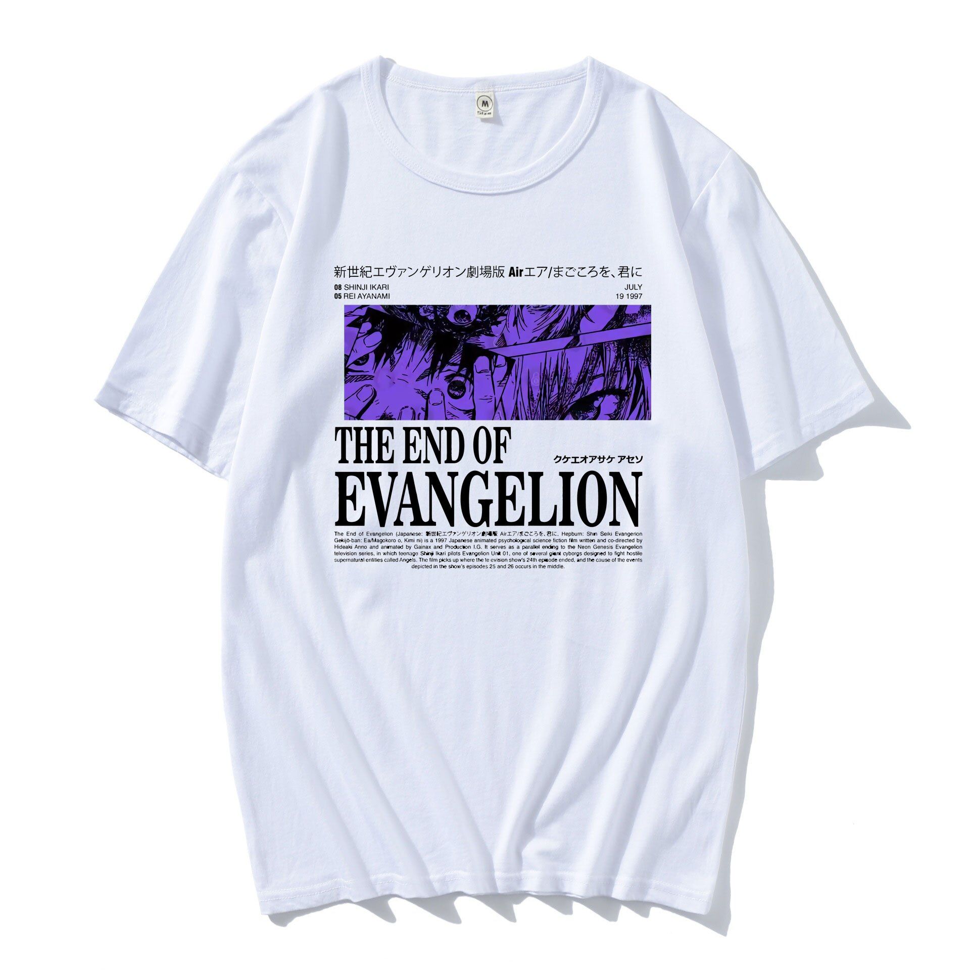 Anime Harajuku Ayanami Rei Printing Tshirt Men/Momen Oversized  Short Sleeve T-shirt Spring Summer 100% Cotton Tops