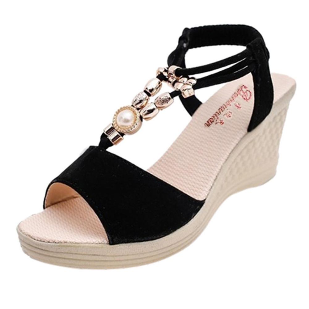 Korean Style Women Sandals Women LadieFashion Wedges String Bead Casual Roman Sandals ShoeFashion Shoes Work female shoes women shoes