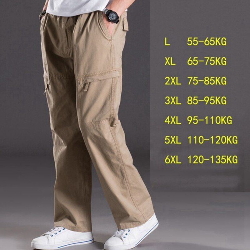 spring summer casual pants male big size 6XL Multicket Jeans oversize Pants overalls elastic waist pants plus size men