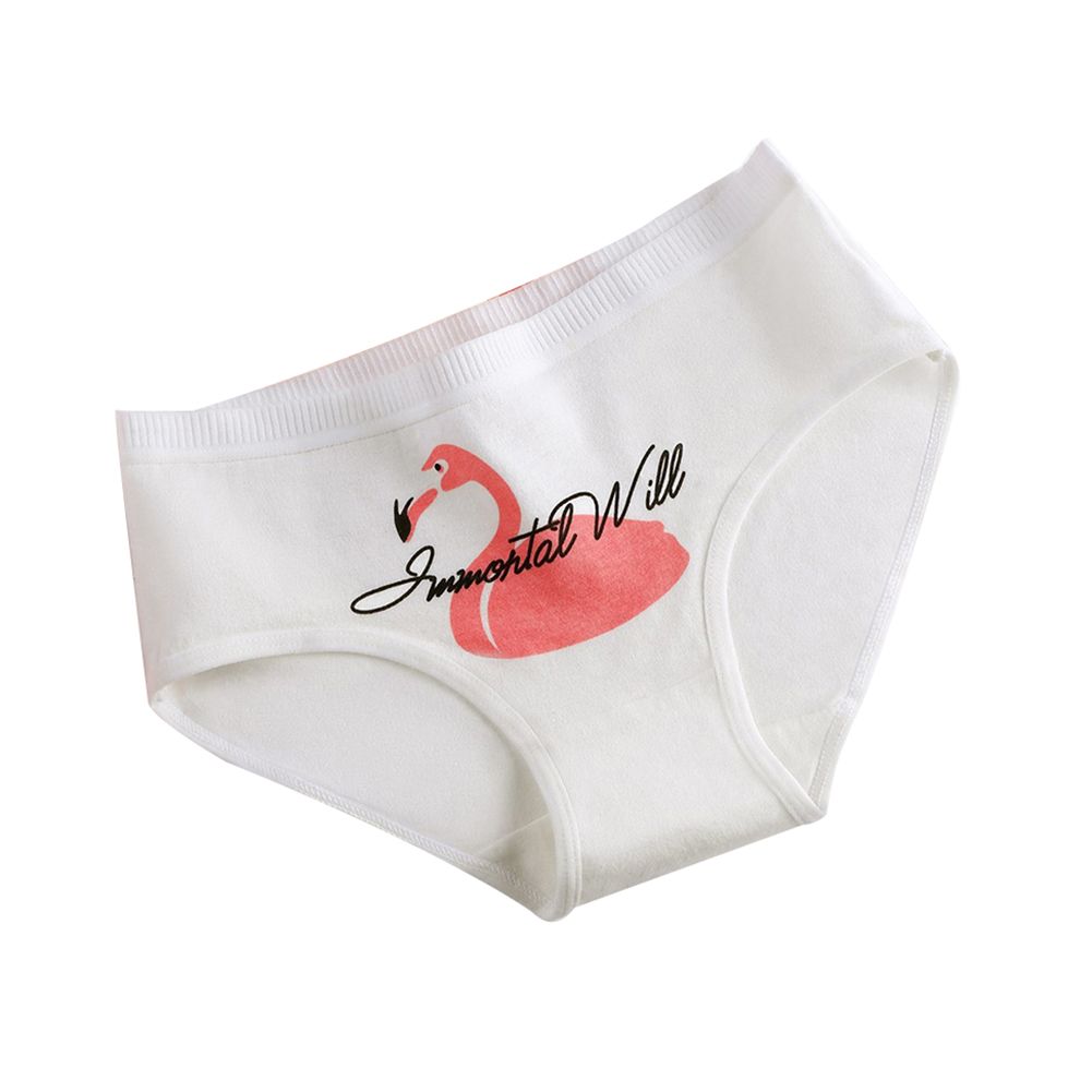 Casual Women Flamingo Letter Printed Panties Mid Waist Cotton Underwear Briefs