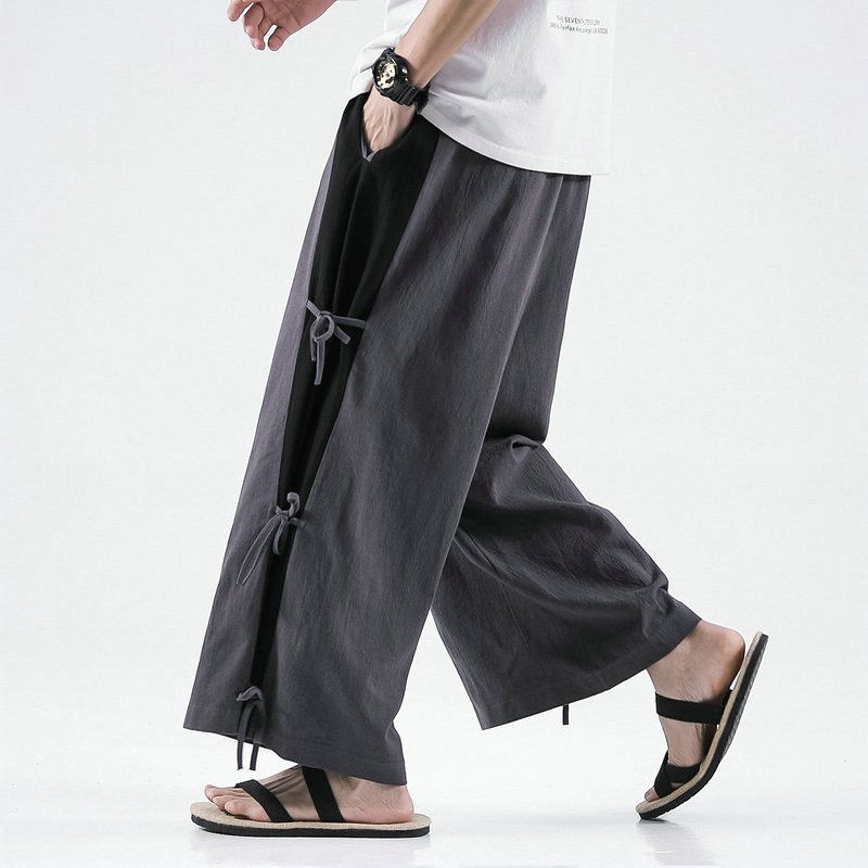 Cotton linen Wide-leg Pants Men Chinese Style Casual Jogging Pants Large Spring Sweatpants Men Pants
