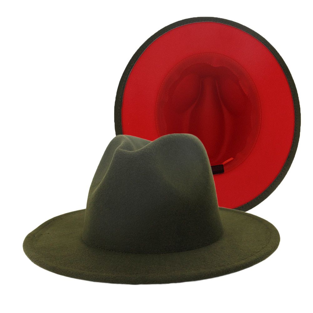 Women Men Black Red Patchwork Wool Felt Jazz Fedora Hat Uni Panama Style Wide Brim Party Trilby Cowboy Dress Wedding Cap