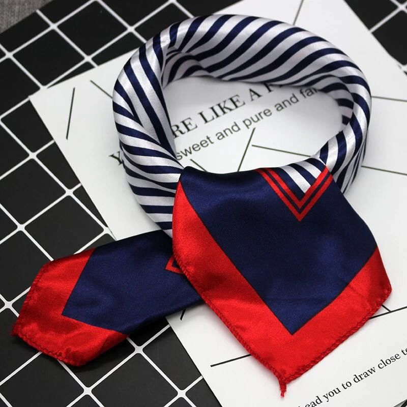 50*50cm Silk Scarf Women Small Soft Squares Decorative Head Scarf Multicolor Stripe Print Kerchief Neck Wrap
