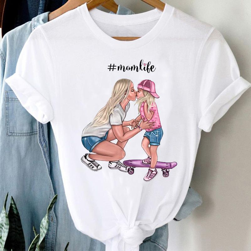 T-shirts Women Striped Boys Cute Mom Crown Mother Mama Ladies Fashion Clothes Graphic Tshirt Top Lady Print Female Tee T-Shirt