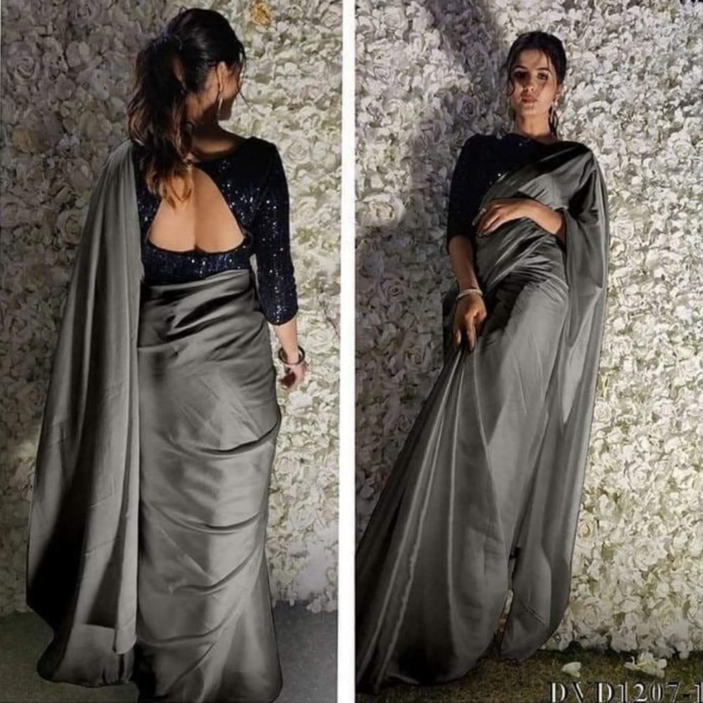Japani Soft Silk Saree For Women-Dark Ash - Sari