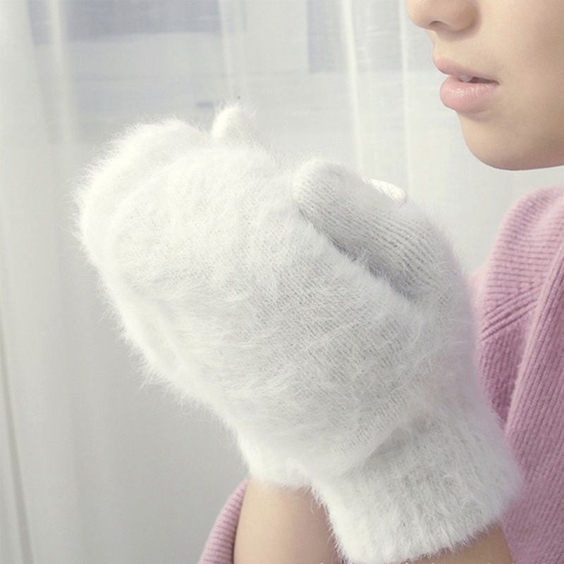 New Fashion Gloves Women Winter Rabbit Wool Elastic Full Fingers Gloves Female Mittens Korean Girls Thicke Warm