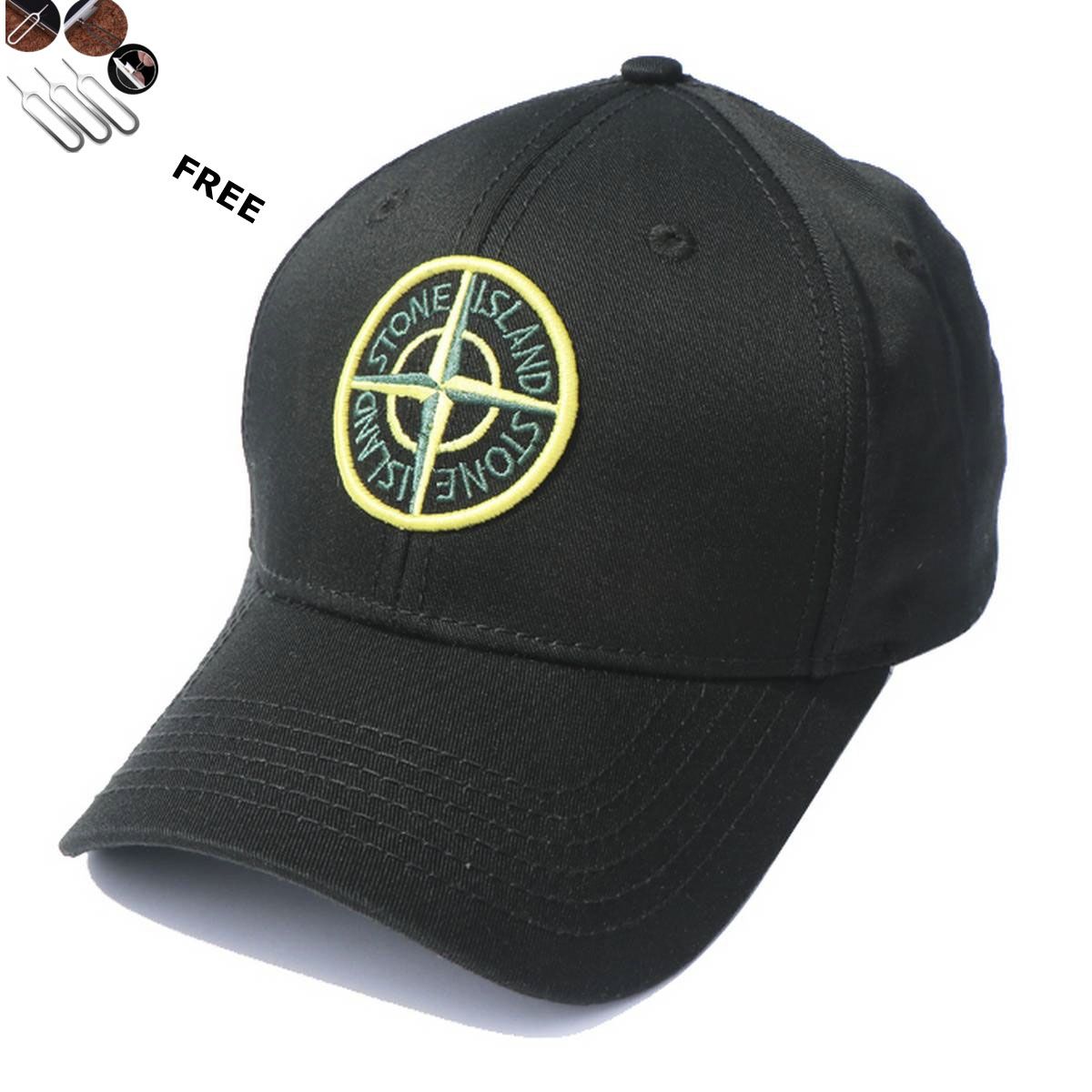 Stone Island Logo Black Cotton Curved Cap For Men - Cap For Men - Cap - Winter Cap