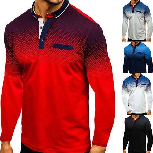 Mens Casual Shirts Long Sleeve Neck Blouse pure Color T shirt