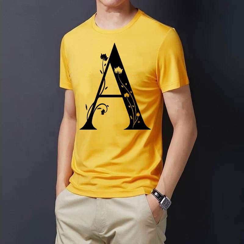 Alphabet Letters A to Z Yellow Color T-Shirt For Men's - T Shirt For Man - T Sirt