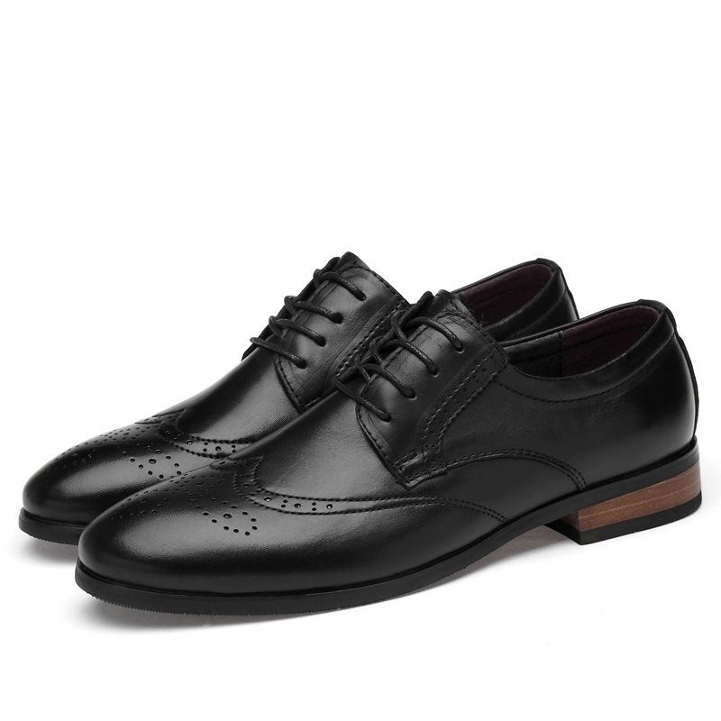 First Layer Cowhide + Microfiber Inner Solid Color Business Formal Shoes for Men