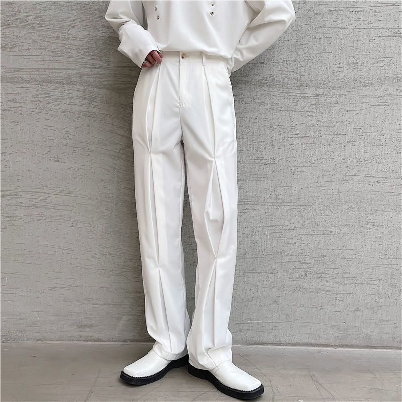 IEFB Pleated Design Multi-layered Side Elasticated Trousers 2022 New Jnese Streetwear Chic Trendy White Suit Pants 9A1128