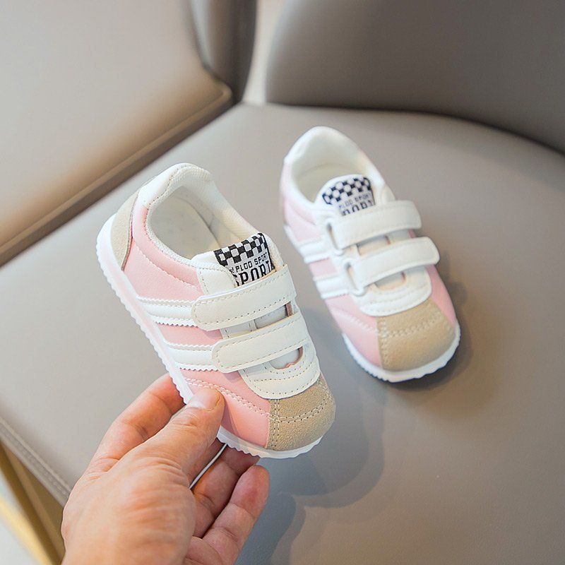 Korean Style Sweet Girls & Boys Velcro Soft Leather Sneakers 2-6 Years Old Kids Anti-skid Sport Shoes