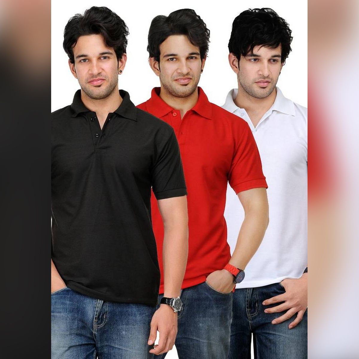 Multi Color Cotton Pack of 3 Short Sleeves Polo T-Shirt For Men