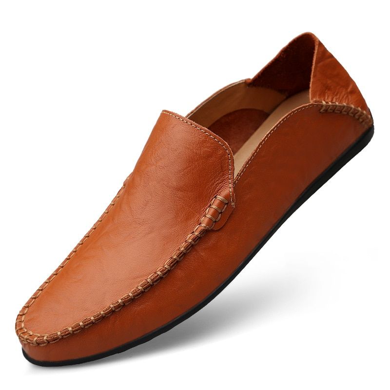 Leather Men Casual Shoes Italian Mens Loafers Moccasins Breathable Slip on Boat Shoes Plus Size 38-46