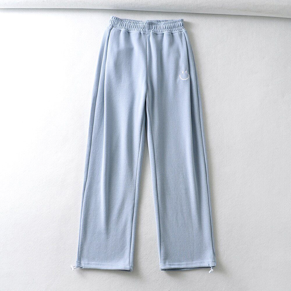 Womens Cotton Straight Pants Casual Elastic Waist Sweatpants Letter Print Pockets Fashion Trousers