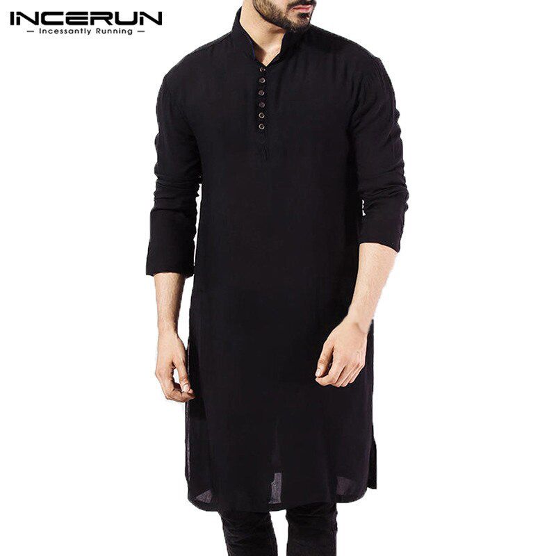 Stylish Male  Men Shirt Long Sleeve Mandarin  Dress Islamic Chemise Robe Muslim Indian Clothes Hombre Camisas Nepal
