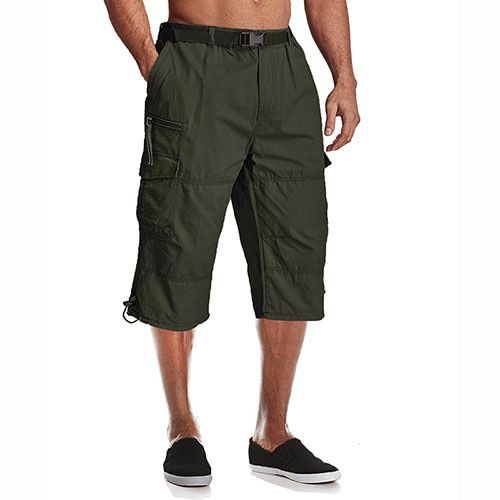 TACVASEN 100% Cotton Below Knee Length 3/4 Long Shorts Men's Tactical Capri Pants Multicket Summer Twill Work Cargo Pants Man