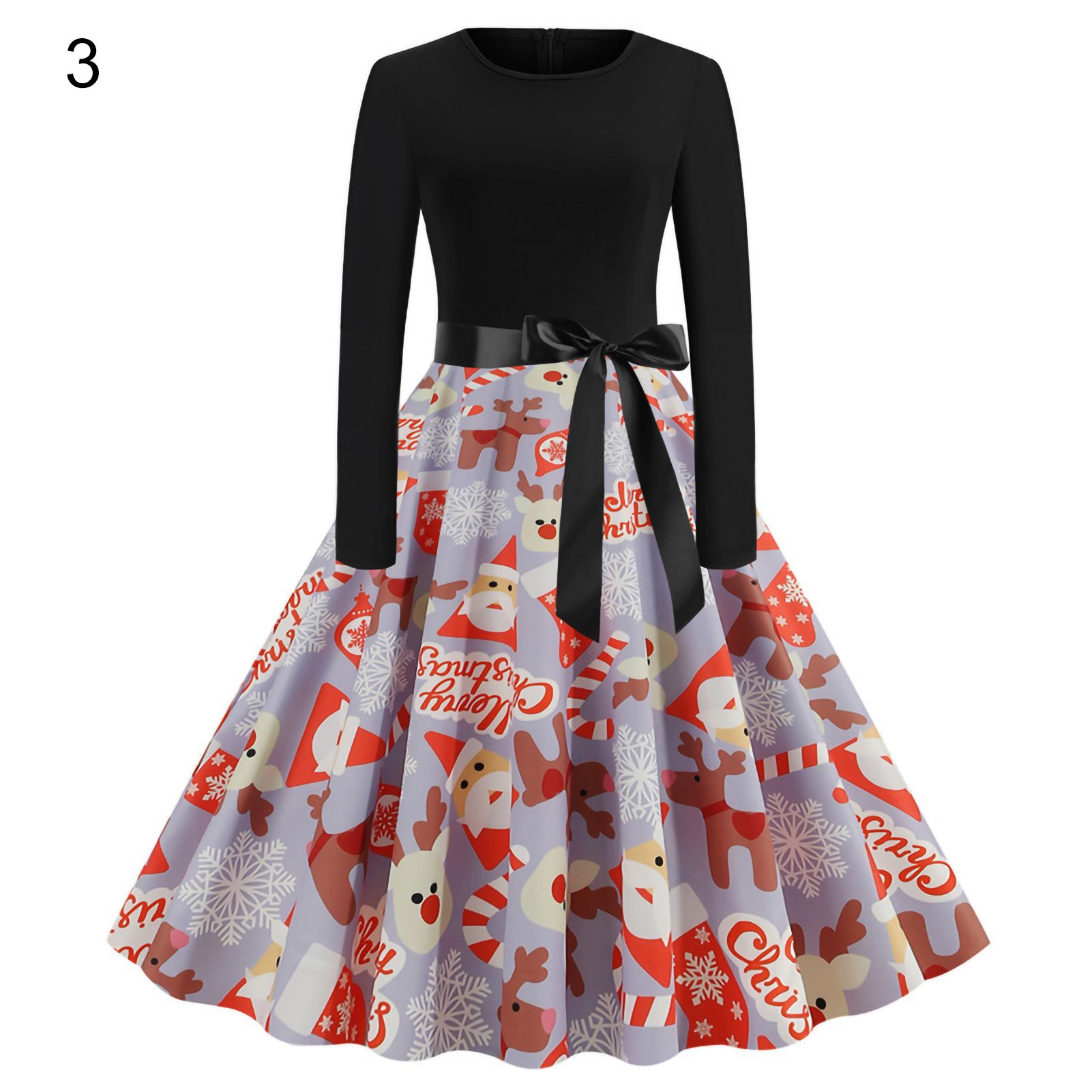 Midi Dress Round Neck Christmas Themed Women Dress