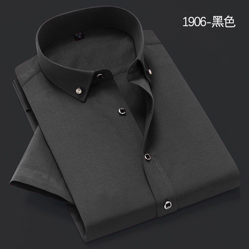 Quality Good Diamond Button Brand New Formal Shirt Men Short Sleeve Shirt Turn Down Color Slim Fit Casual Shirt Camisa Masculina