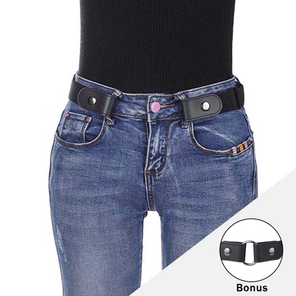 AWAYTR Buckle Elastic Belt For Women Men Free No Buckle Stretch Waist Belt For Jeans Dresses Without Buckle Black Waist Belt
